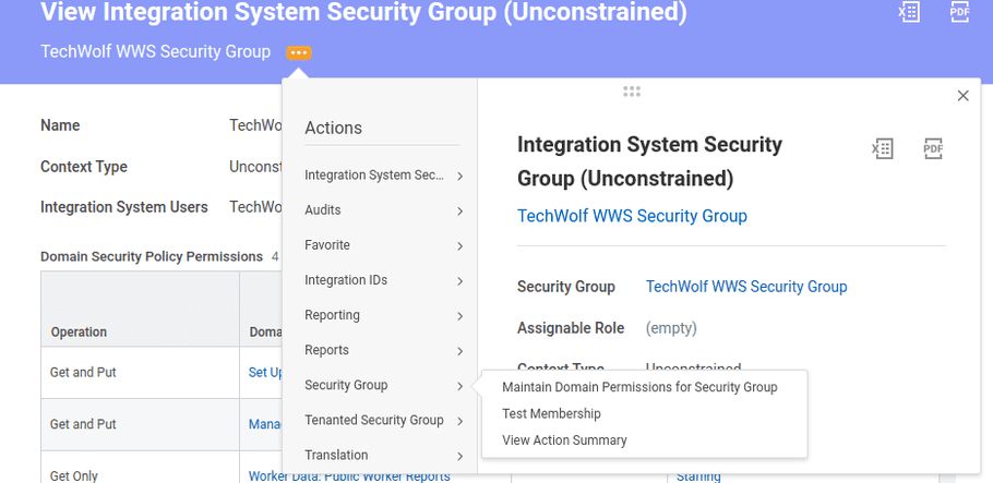 View Security Group Action